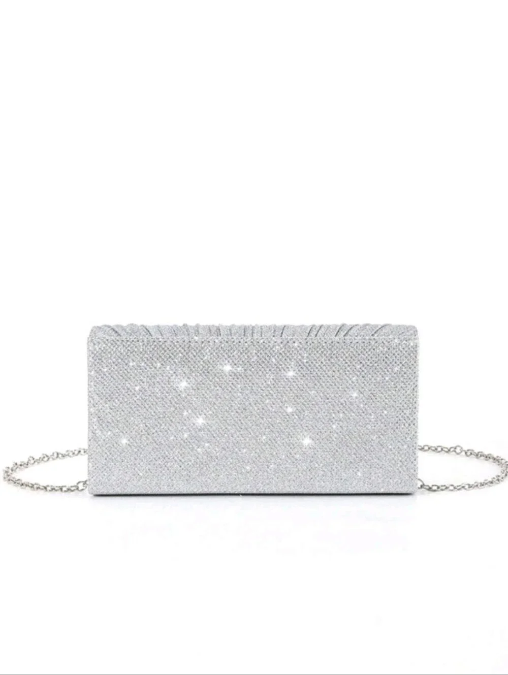 Silver Rhinestone Evening Clutch with Chain